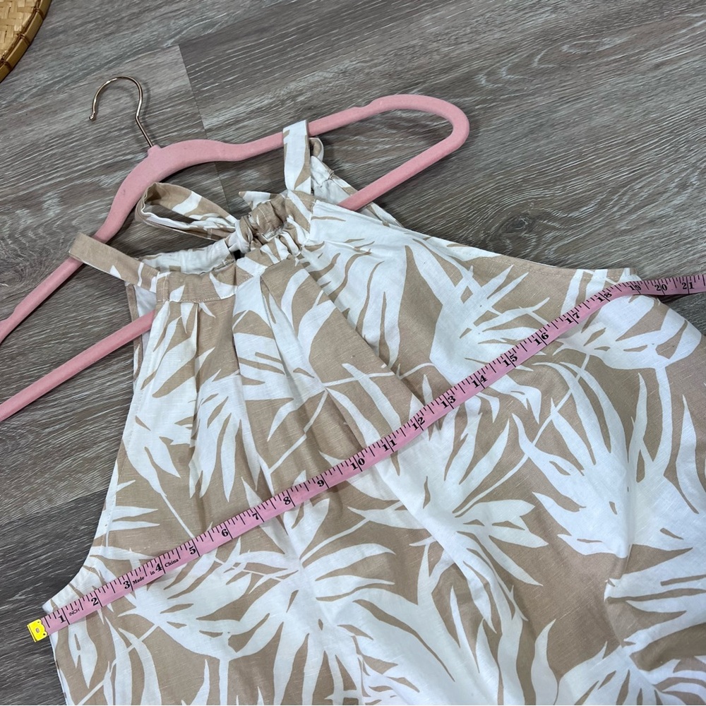 GAP linen tropical mini dress 12 TALL beige & white - Picture 7 of 7